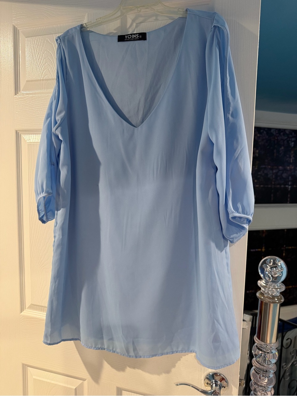 YOINS Pale Blue V-Neck Flowy Tunic Blouse